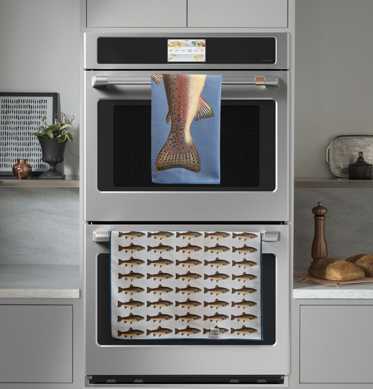 Rainbow trout tea towel